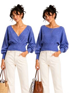 Sézane Gaby Jumper Mohair Blend Vintage Blue Sweater Size Small